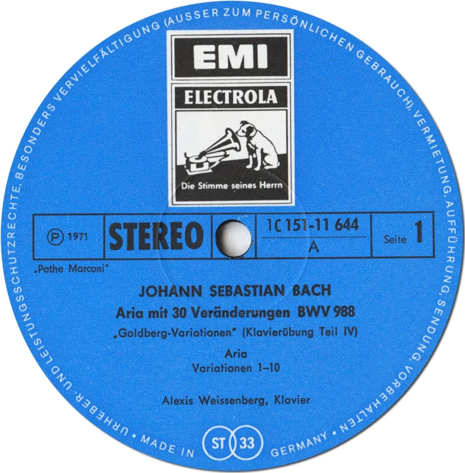 2LP Gatefold WEISSENBERG Piano BACH Goldberg Variations EMI C151-11644 1967 Rec. - Image 3 of 3
