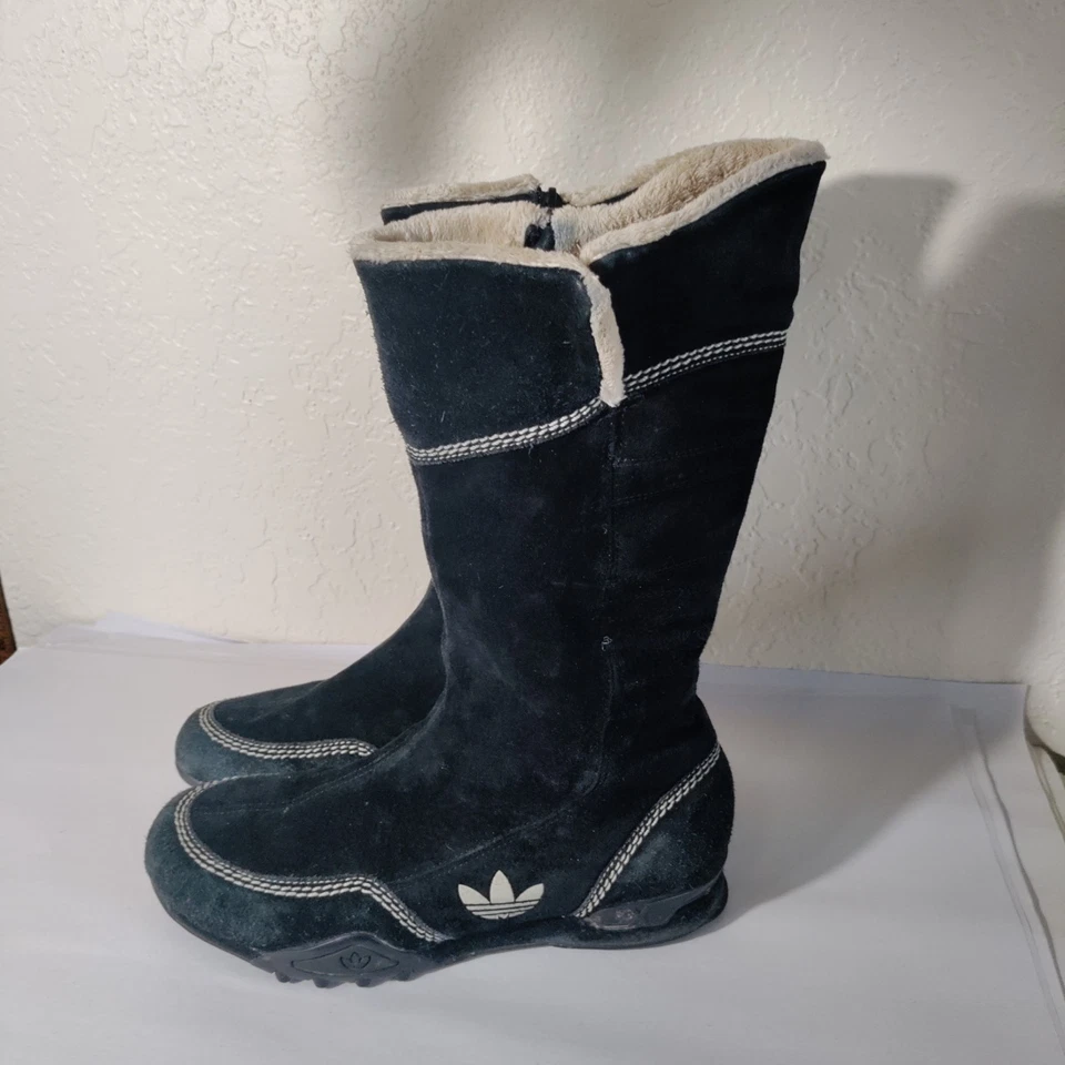 Botas de torsión Adidas vintage para mujer cremallera completa negras gamuza piel sintética forradas talla 9,5 Foto 2 de 4