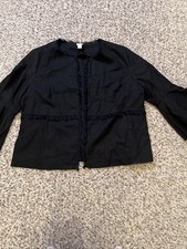Chico's New Black Linen Open Front Jacket 3/4 Sleeve Flared Sz 3