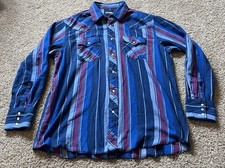 VTG Wrangler Men's XLStriped Blue/Green Pearl Snap Button Flannel