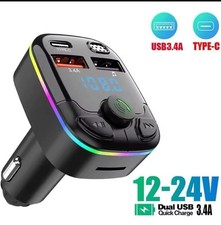 Car Charger FM Transmitter Bluetooth 5.0 PD Type-C Dual USB Ambient Player Hands