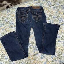 Rock Revival Womens Blue Dark Wash Coin Pocket Denim Boot Cut Jeans Size 26