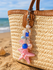 Pink Starfish Beaded Beach Nautical Key Chain...