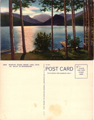 Morning Scene Grand Lake Colorado Mt. Baldy in Background Postcard