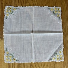 Vintage Austrian Sheer White Cotton Handkerchief Embroidered Flowers Soft Girl