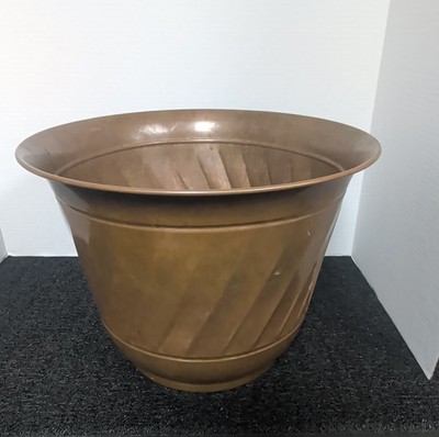 Copper Planter with Flared Rim and Diagonal Pattern
