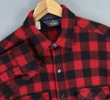 Woolrich Shirt Shacket Mens Large Red Buffalo Plaid Work Pockets Vintage Wool