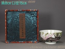 6" Old Chinese Qing Yongzheng pastel porcelain willow swallow Tea cup Bowl