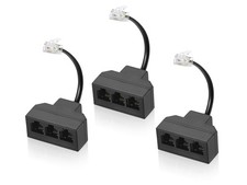 RJ11 Cable 3 Way Telephone Splitter 3 Pack, Black, Splitter 6P4C Connector Li...