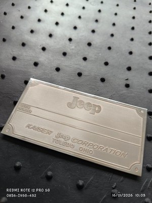 Data Plate blank Kaiser Jeep Corporation Serial Number ID Plate Etched Stainles