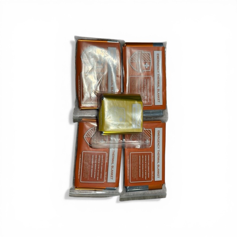 Emergency Thermal Blanket Lot Of 4 + Bonus Mini Blanket New Survival Swiss Safe