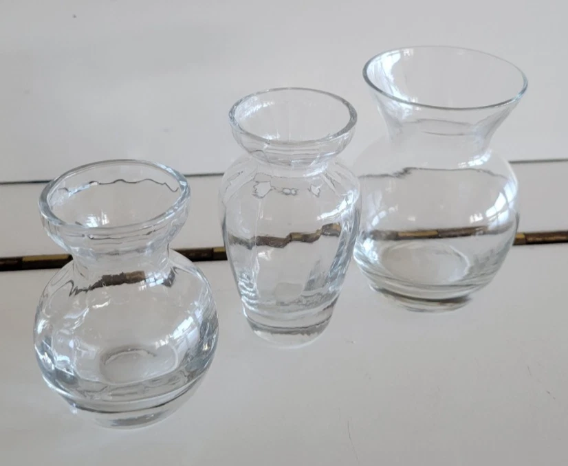 3 MINI JARRONES DANSK DE VIDRIO TRANSPARENTE PEQUEÑOS MEDIANOS GRANDES TOPS Foto 2 de 4