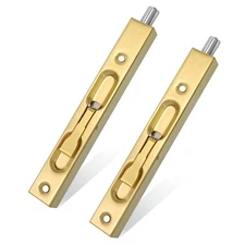 2 Pack 6 Inch French Door Lock, Flush Bolt, Brass, Double Door Flip Lever