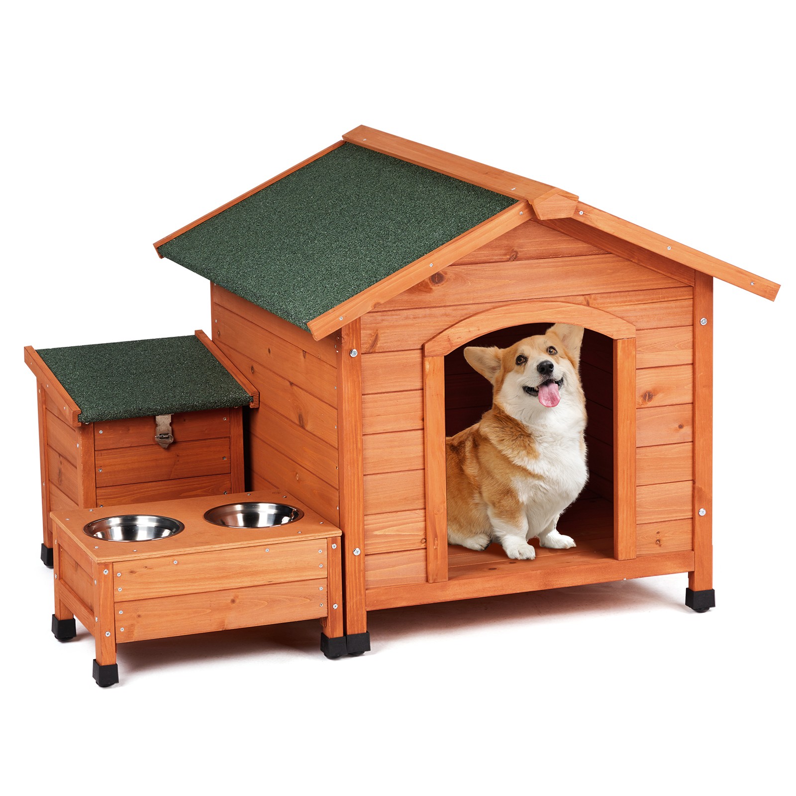 Outdoor Wooden Dog House with Weatherproof Asphalt Roof for Outdoor & Indoor