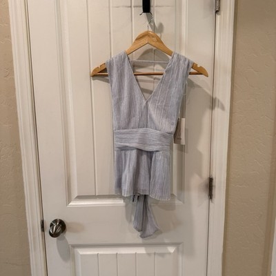 Joie Women s XS Light Blue Metallic Sleeveless Peplum Top Tie Back NWT