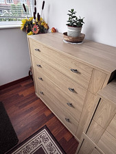 4 Drawer Freestanding Chest of Drawers Light Wood Beige w/ Metal Pull Handles