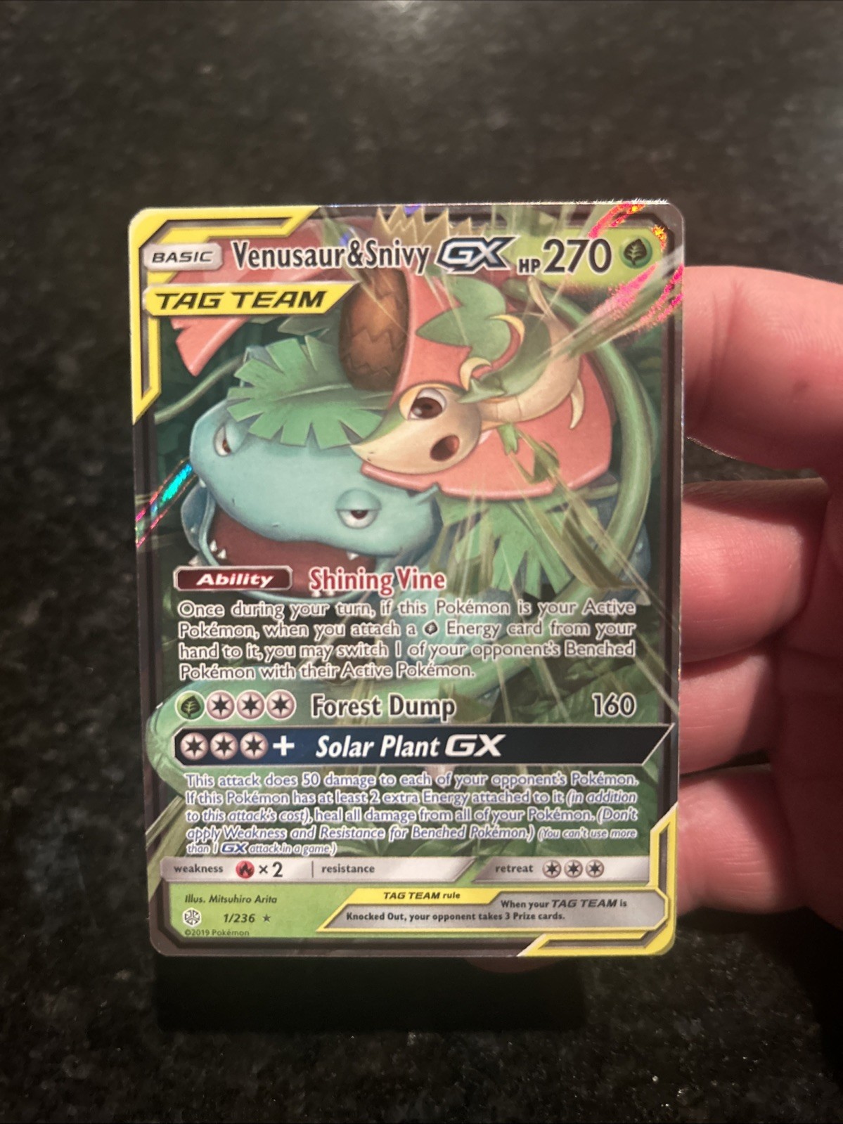 Venusaur & Snivy GX 1/236 Sm-Cosmic Eclipse Holo Pokemon Tag Team LP