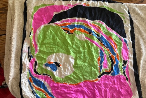 Vintage Beene Bazaar Pink Green Blue Black Abstract 100% Silk Square Scarf 25"