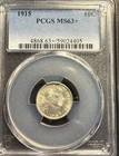 1915 PCGS  MS63+  Barber Silver Dime 10C, Graded Mint  State, Frosty White