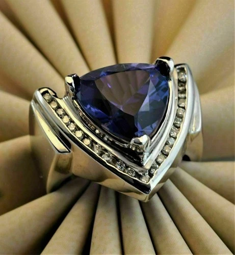 3CT Trillion Cut Tanzanite 14K White Gold Plated Men's Engagement Wedding Ring