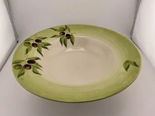 Over And Back Large 14” Pasta Serving Bowl Green w/Purple Olives