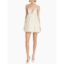 NWT Alice+Olivia Womens Wilmarie Embellished Lace Ruffle Gown Off White Size 10