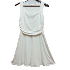 White Sleeveless Square Neck Midi Fit And Flare Dress Solid Women's Small