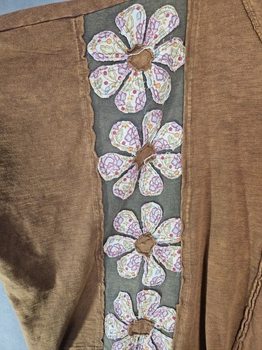 Camicia BlueVelvet Color Block Pannello Toppe Fiori Moka Oversize Boho Medium - Foto 5 di 14