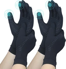 2 Pairs Full Finger Copper Arthritis Gloves with Touchscreen Tip, Compression Gl