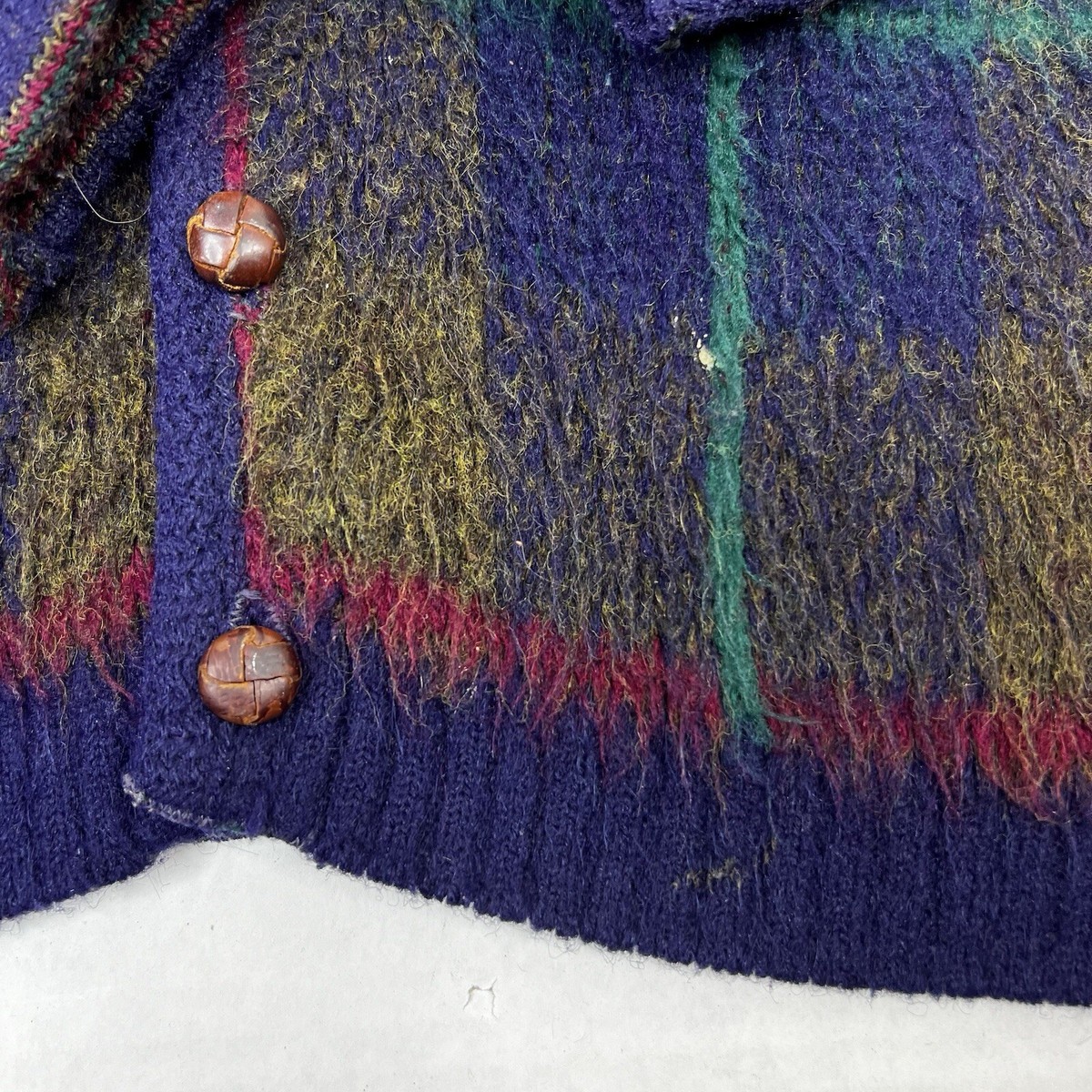 Vintage 50s 60s Campus Mohair Cardigan Sweater Checkered