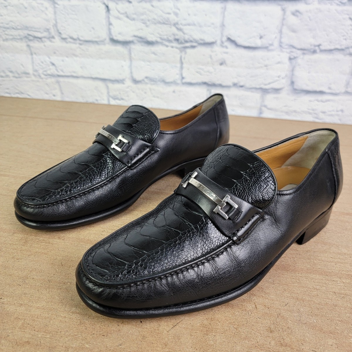 Black ostrich leather loafers. Made in Italy. Moreschi Italy Loafers Black Genuine Ostrich Leather Slip On  main image 4