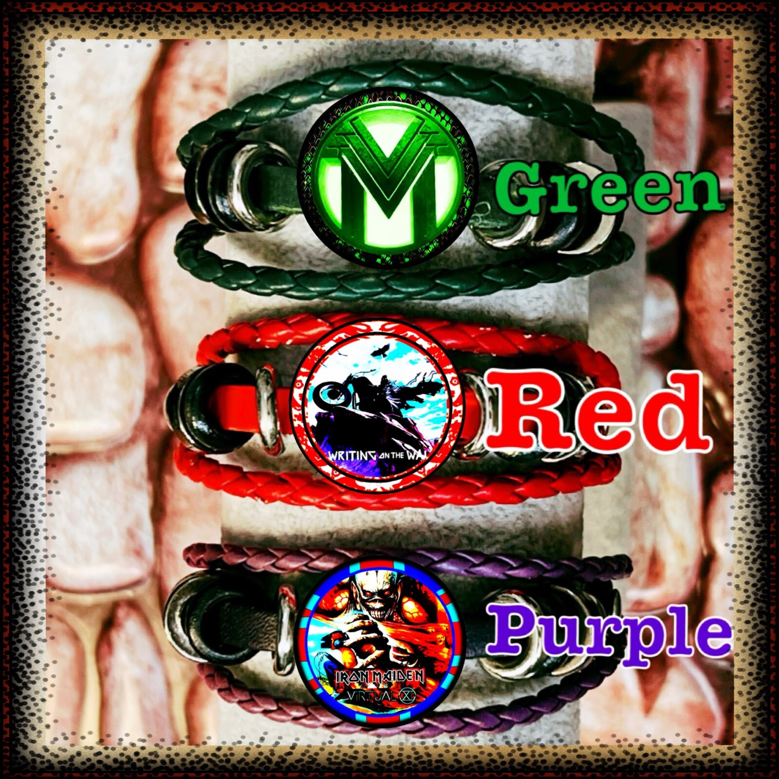 Iron Maiden The Writing on the Wall Leather Bracelets Set – British Rock Themed Triple Bracelet Pack