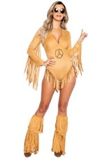 Roma Peace Lover Romper W/ Fringe Detail Adult Women Costume Hippie Size Large