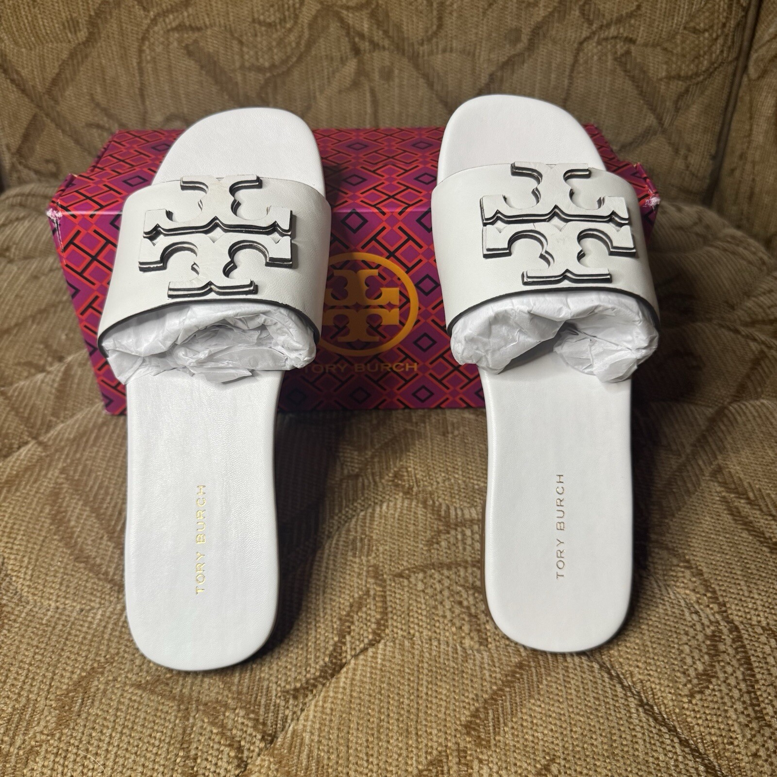 TORY BURCH Women's Ines Flat Slide Goat Leather ~ Gardenia 109 Size 5 thumbnail 2