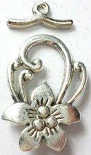 20 Sets Vintage Silver Plated Oval Big Flower Toggles 30mm w/18mm Bar 2mm Hole