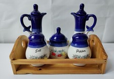 Lovely Mediterranean Style Ceramic Condiment Set , Summer Fruits Pattern, VGC