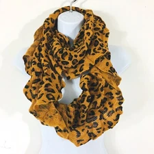 Infinity Scarf Brown Animal Print Ruffle Lightweight Stretch Y2K Maximalist