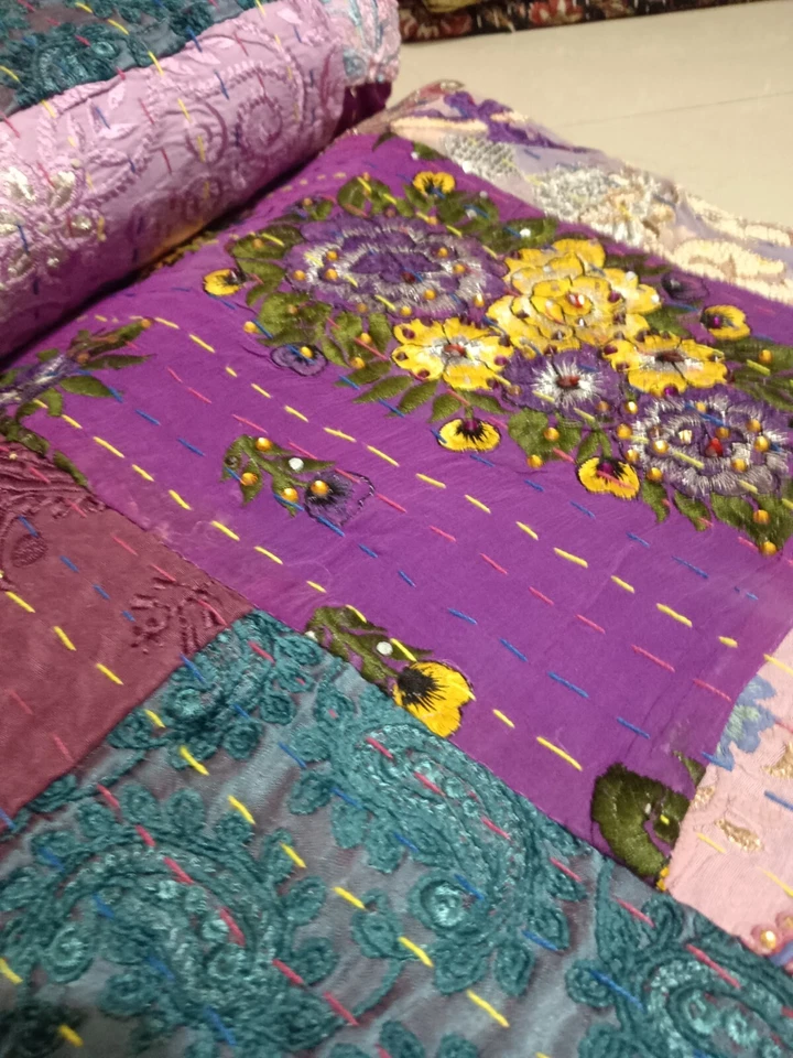 Colcha de patchwork indio algodón kantha edredón tamaño king manta de algodón Foto 2 de 4