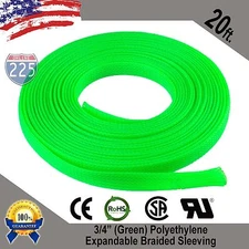 20 FT 3/4" Green Expandable Wire Cable Sleeving Sheathing Braided Loom Tubing US