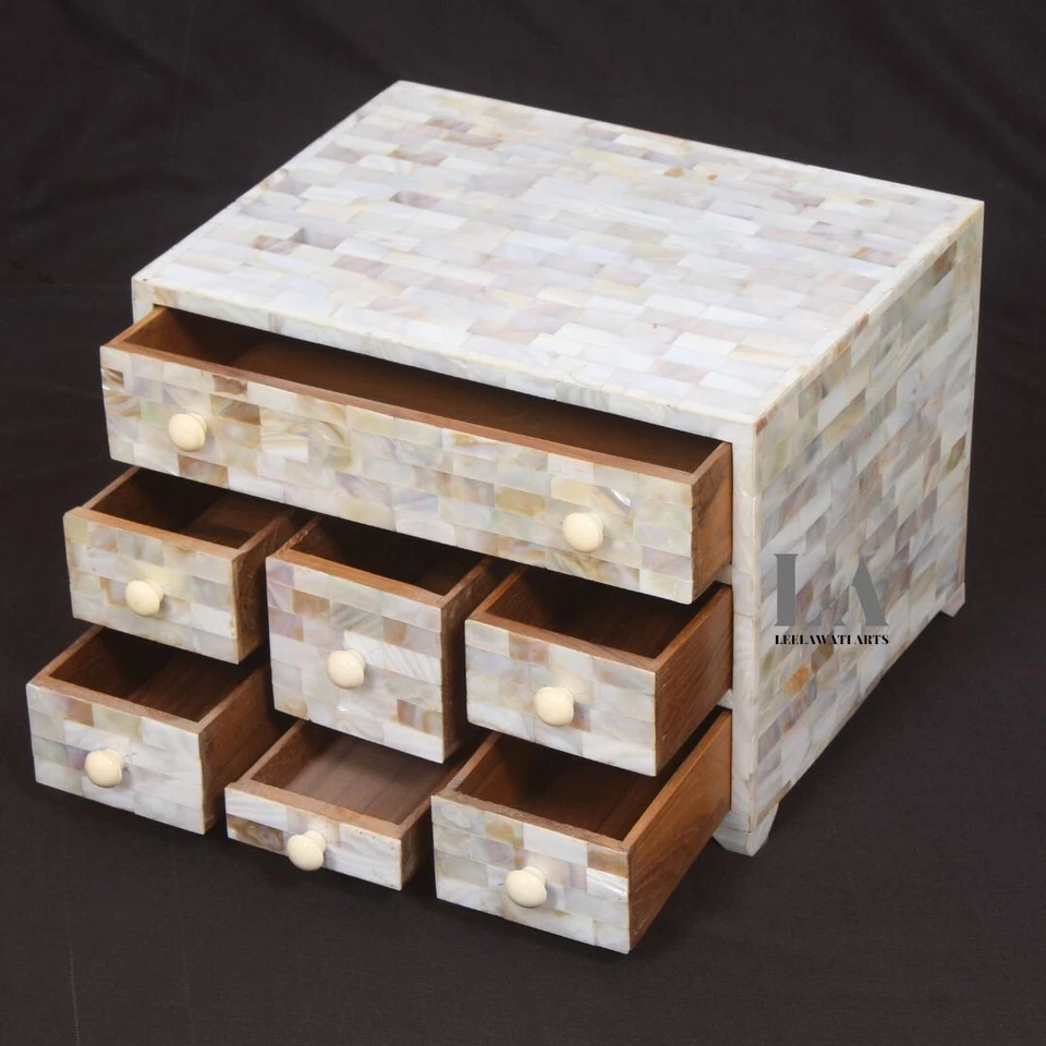 Home Décor Wood Mother Of Pearl Inlay 7 Drawer Jewelry Storage | Antique box - Image 4 of 4