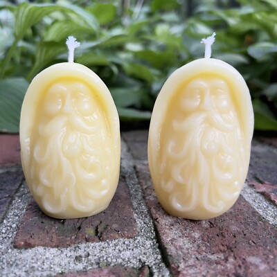 Old Man Winter Beeswax Candles Father Christmas Santa Natural Golden Set Of 2