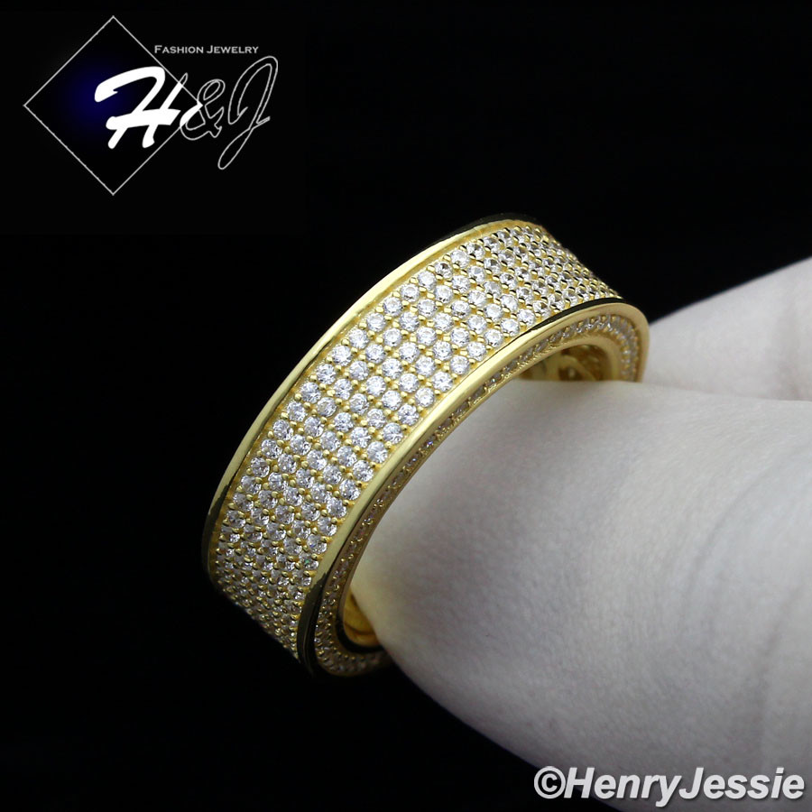MEN WOMEN 925 STERLING SILVER FULL CUBIC ZIRCONIA GOLD PLATED WEDDING ...