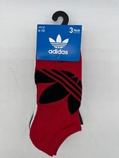 NEW 3 PAIR PACK MENS ADIDAS NO SHOW SOCKS WHITE / GREY/RED 6-12