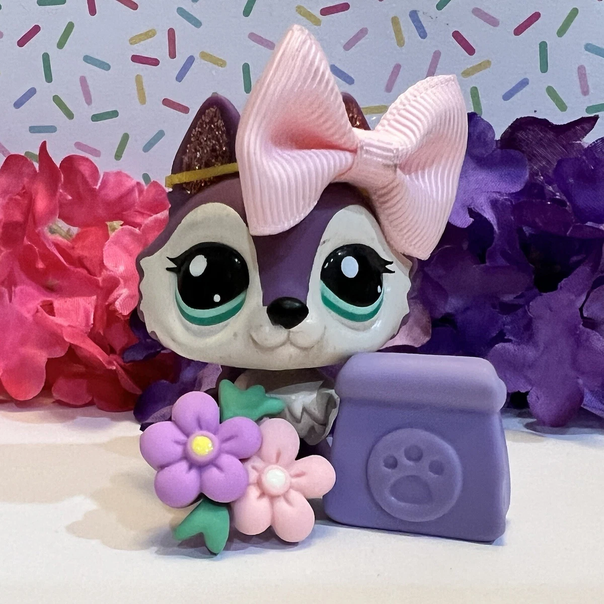 Authentic Littlest Pet Shop LPS 2297 Glitter Sparkle Husky Dog Wolf Blue  Eyes