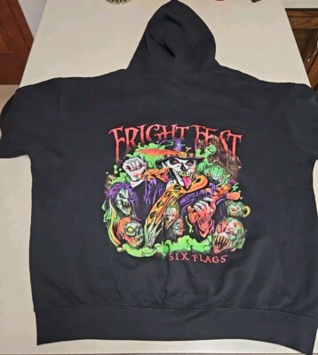 Six Flags Fright Fest Hoodie Sweatshirt Mens 2XL Black Clowns