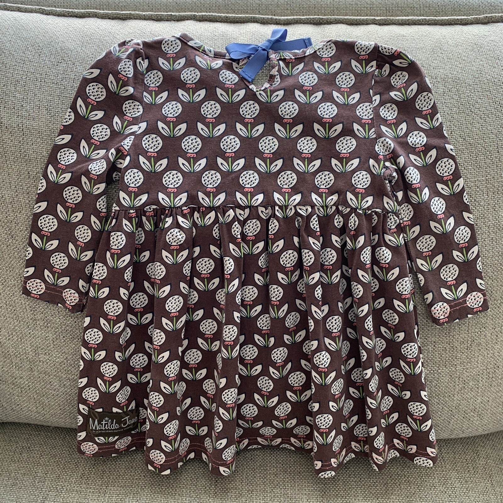 Matilda Jane Fall Dress Size 12 Months Baby Girl Brown Floral Long Sleeve