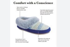ISOTONER Marti Eco Comfort fur trim women's slippers Memory Foam BLUE Size 5-6