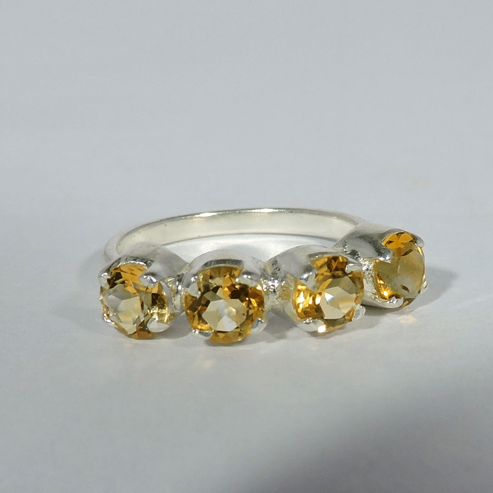 Citrine Gemstone Four Stone Ring in Sterling Silver Fine Jewelry