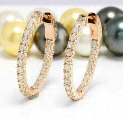 2Ct Round Lab-Created Diamond Huggie Hoop Earrings Solid 14K Rose Gold Finish