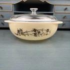 PYREX Golden Branch 024 2-QT Round Base Casserole Dish Promotional 1959 w Lid